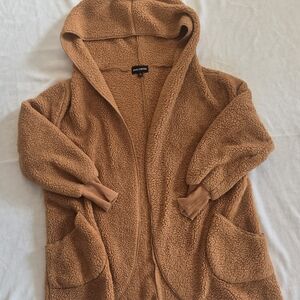 Cozy Open-Front Teddy Hooded Cardigan - Caramel